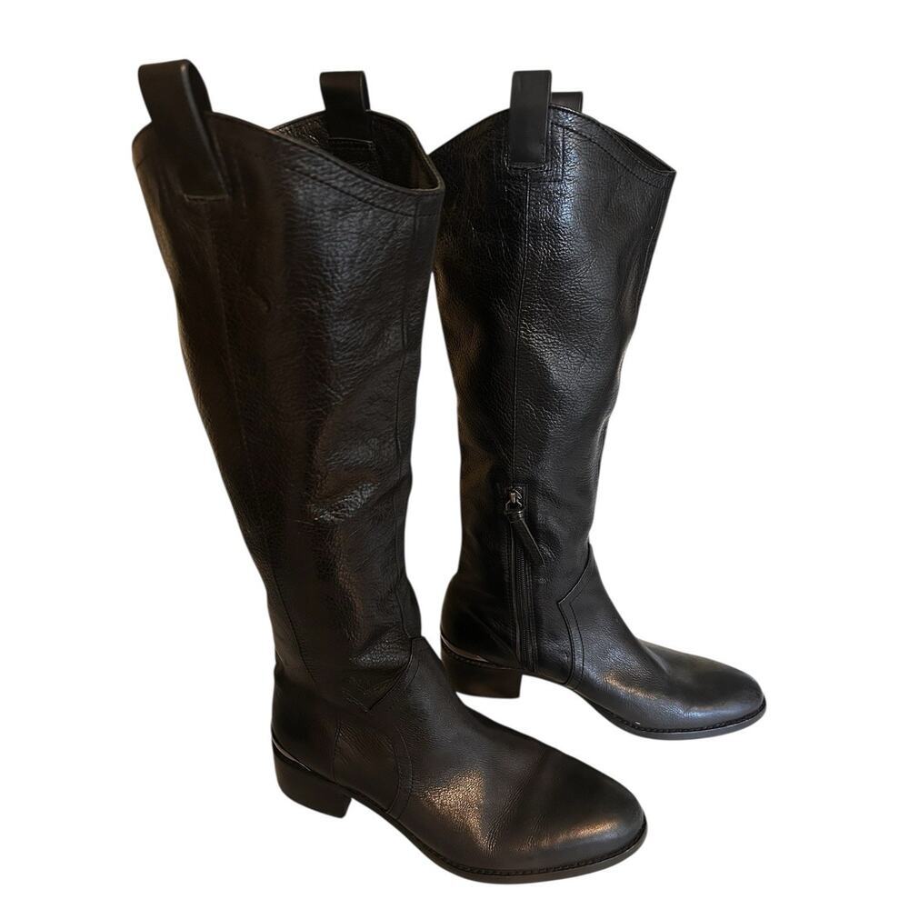 Louise et Cie Women’s Black Knee High Leather Riding Boots Gold Logo Size 8 - Picture 4 of 15